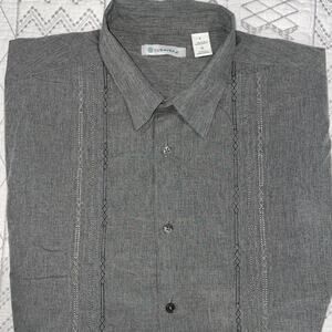 Cubavera Men's Geo Embroidered Panel Chambray Shirt, "Latin Flair"